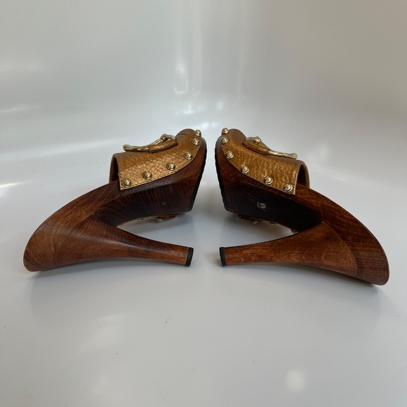 GUCCI HORSEBIT WOODEN PLATFORM SANDALS COPPER LEATHER SZ 36 6. - Picture 8 of 16